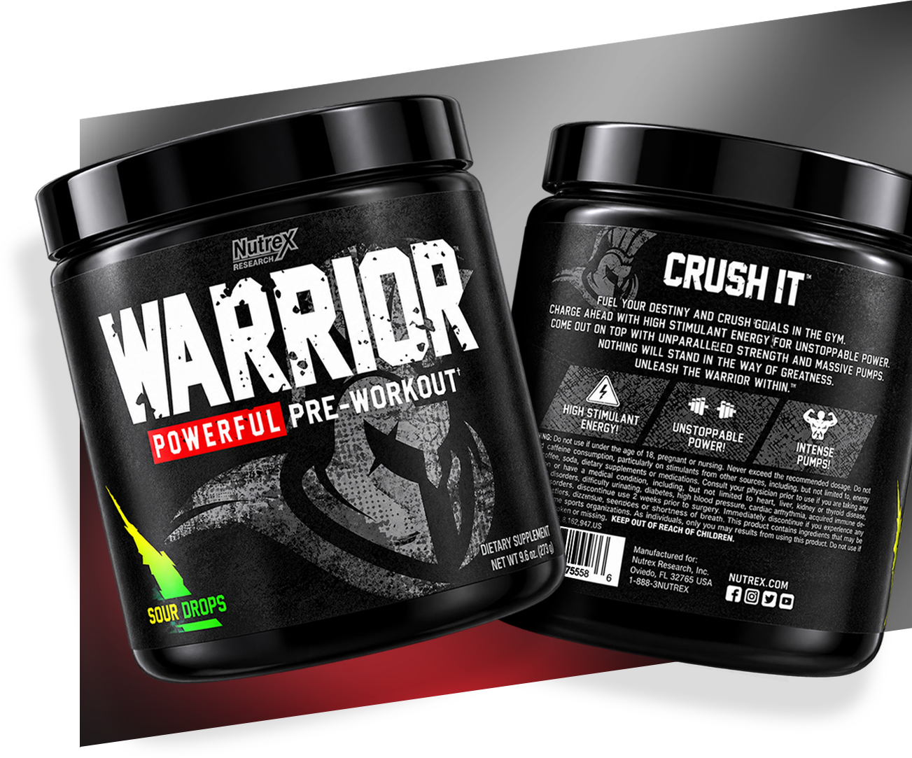 Nutrex Research Warrior pre-workout, front and back label